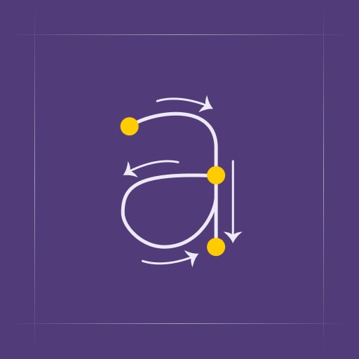 A stylized illustration of the lowercase letter a, formed by connected dots and lines.