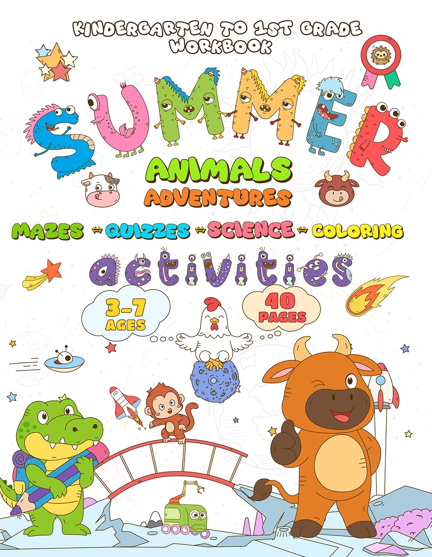 Whizki Summer Activities Kindergarten to 1st Grade Workbooks, Facts About Animals, Mazes, Quizzes and Coloring Activities for Kids Ages 3-7 - Fun and ... and Brain Quests: Animals Coloring Adventures