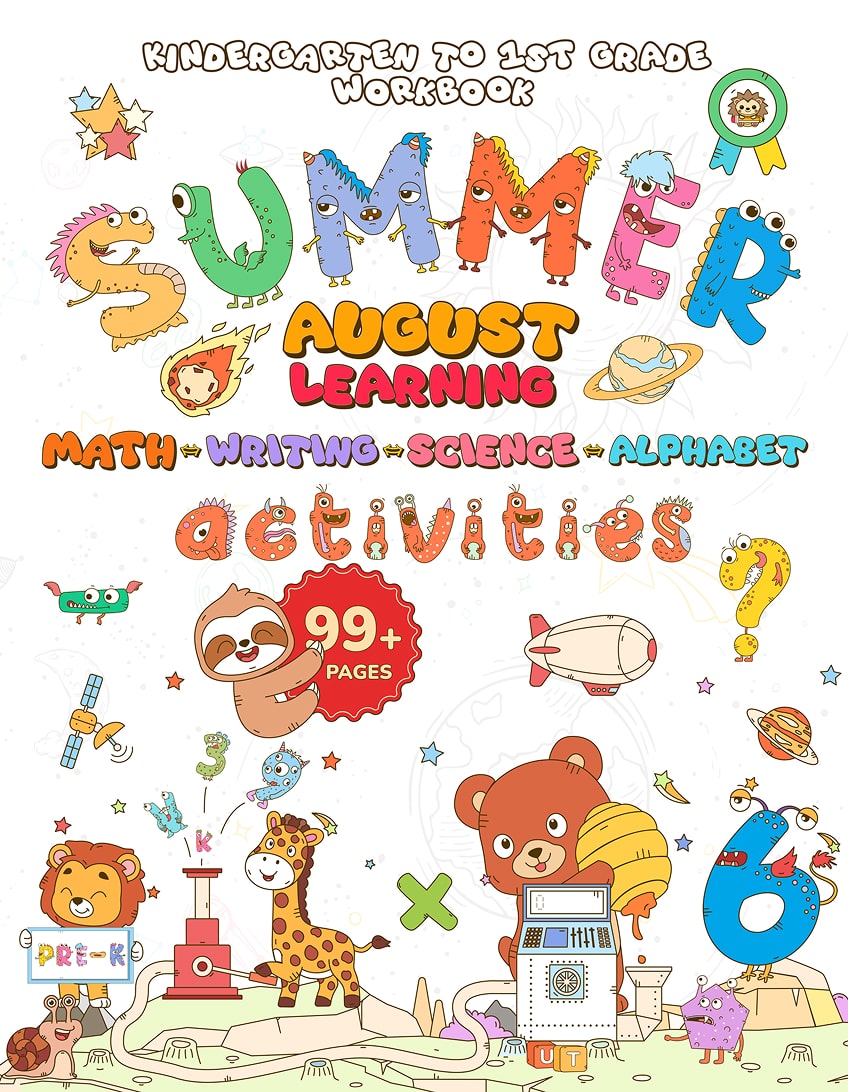 Whizki Summer Activities Kindergarten to 1st Grade Workbooks, Numbers Tracing, Social Studies Summer Learning, Alphabet Tracing Book with Fun ... Writing, Science: August Learning Activitie