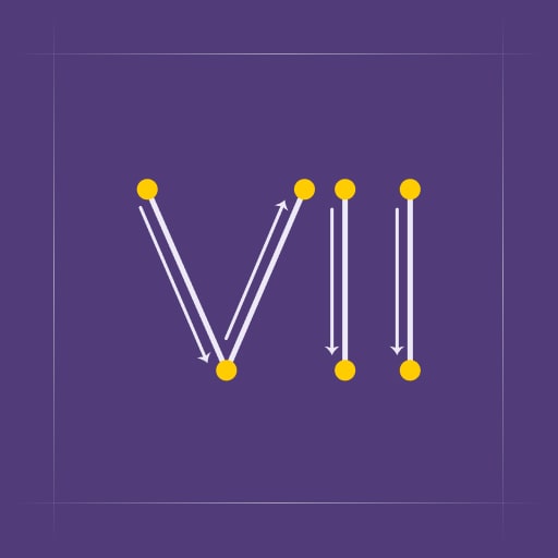 A stylized illustration of the  roman number 7, formed by connected dots and lines.