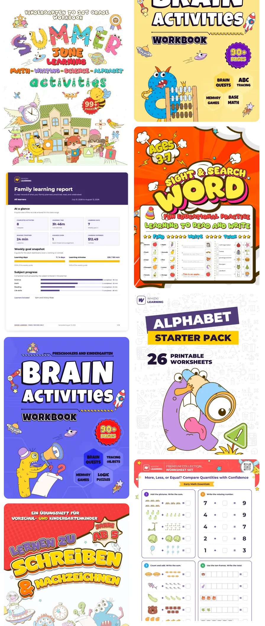 Whizki Learning - educational workbooks for preschool and kindergarten kids