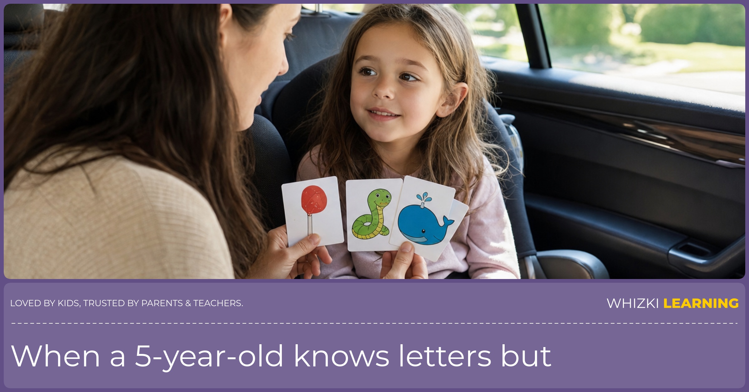 A parent and child practice oral blending with paper cards during a quiet car moment.