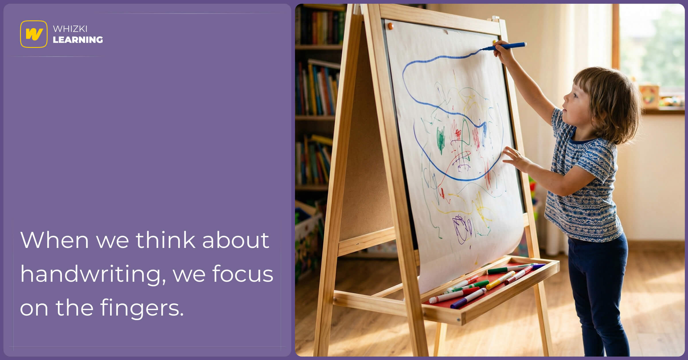 A young child happily drawing big colorful circles on a standing easel, building essential shoulder strength.