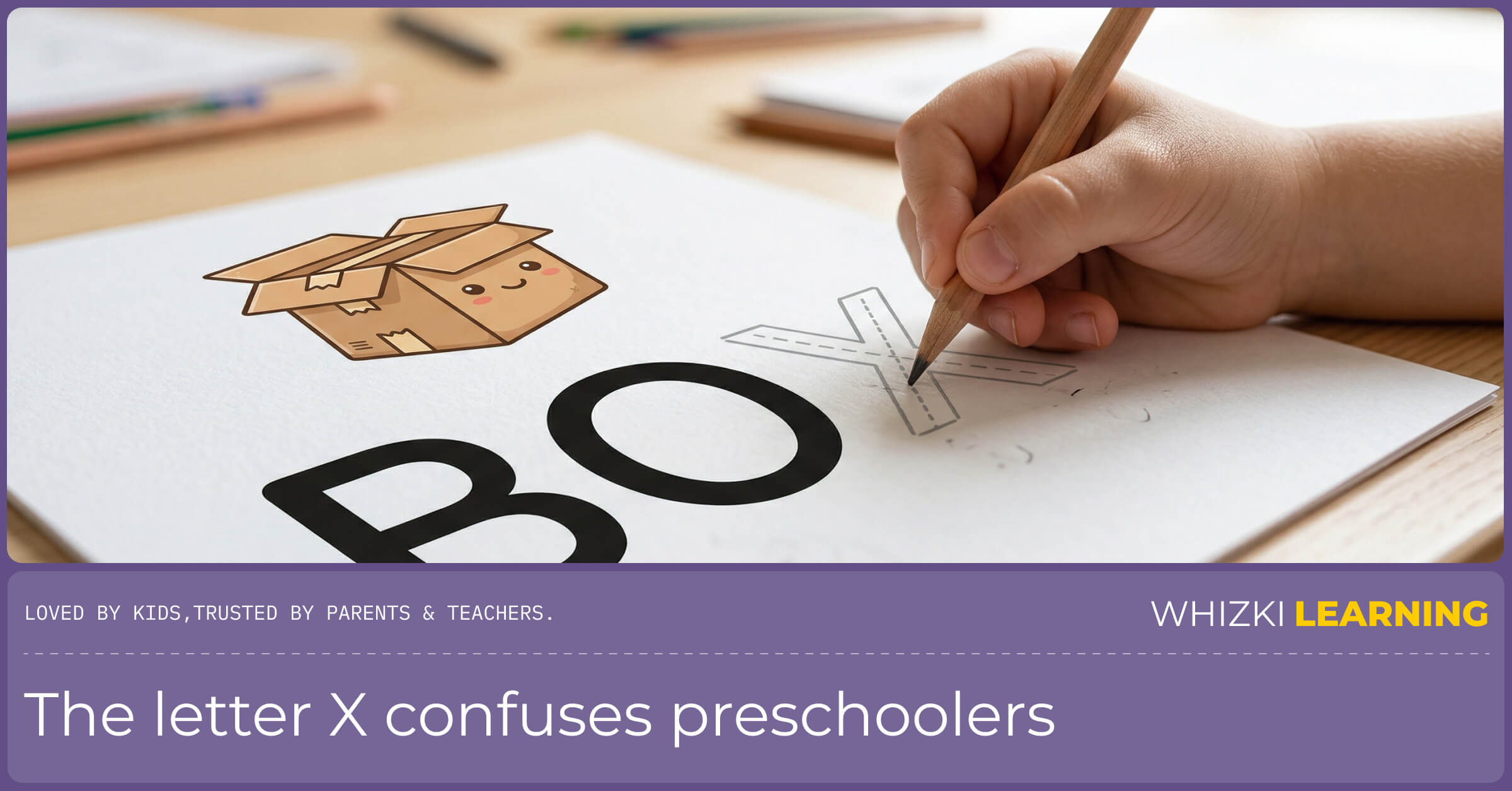 A parent pointing to the letter X at the end of the word 'BOX' while a child listens attentively to the /ks/ sound.