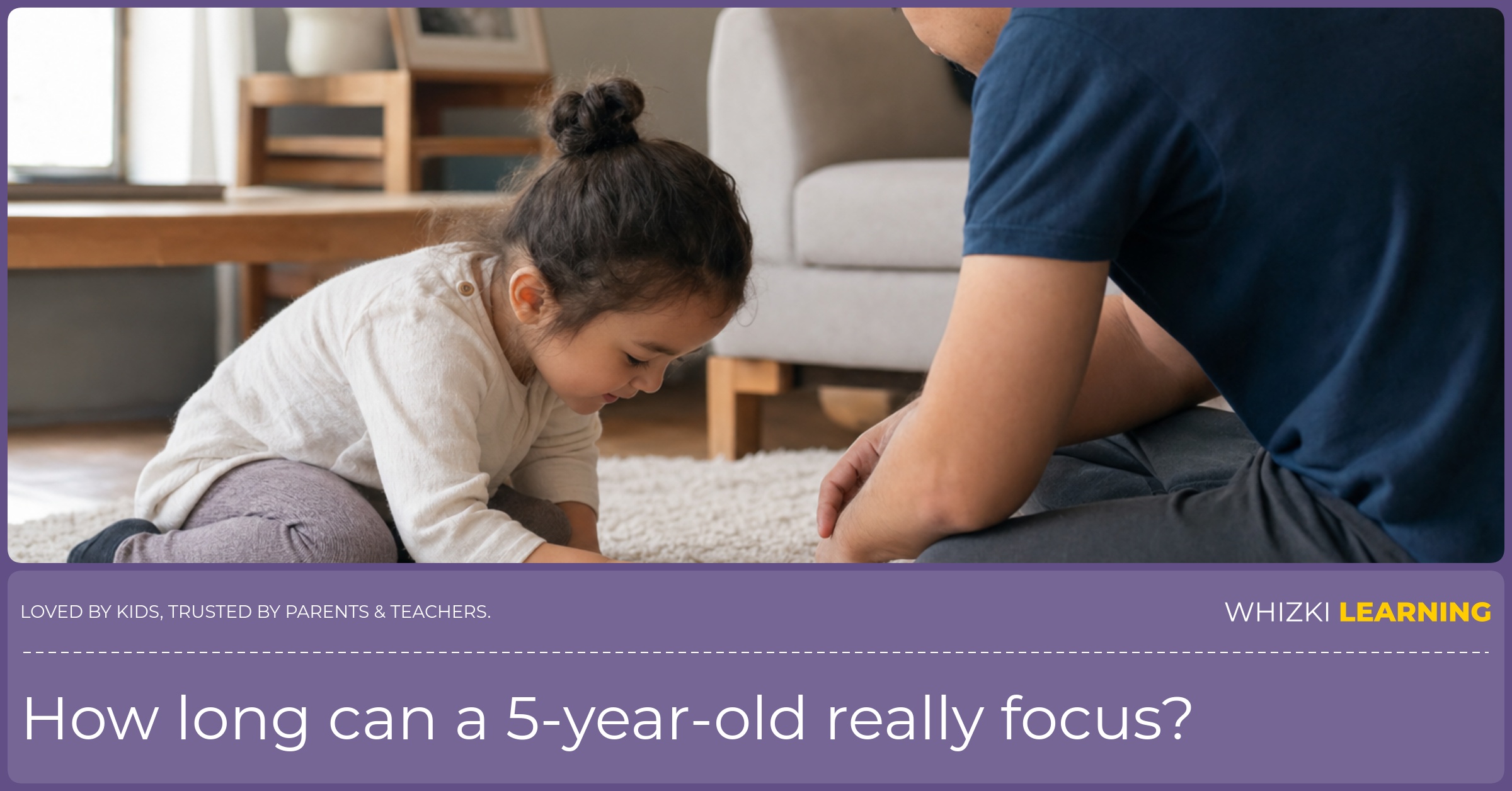 A parent and 5-year-old sit on the living-room floor building a puzzle together with calm attention.