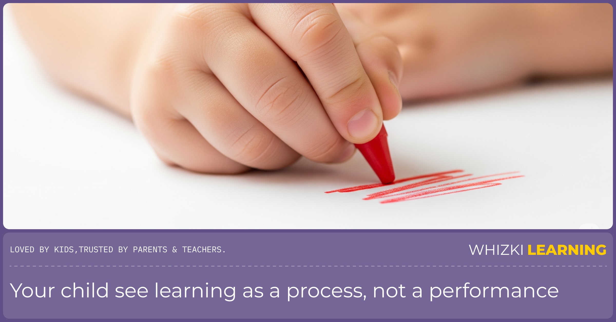 Close-up image of a small child's hand holding a red crayon, having made some scribbles on a piece of paper, representing the process of learning.