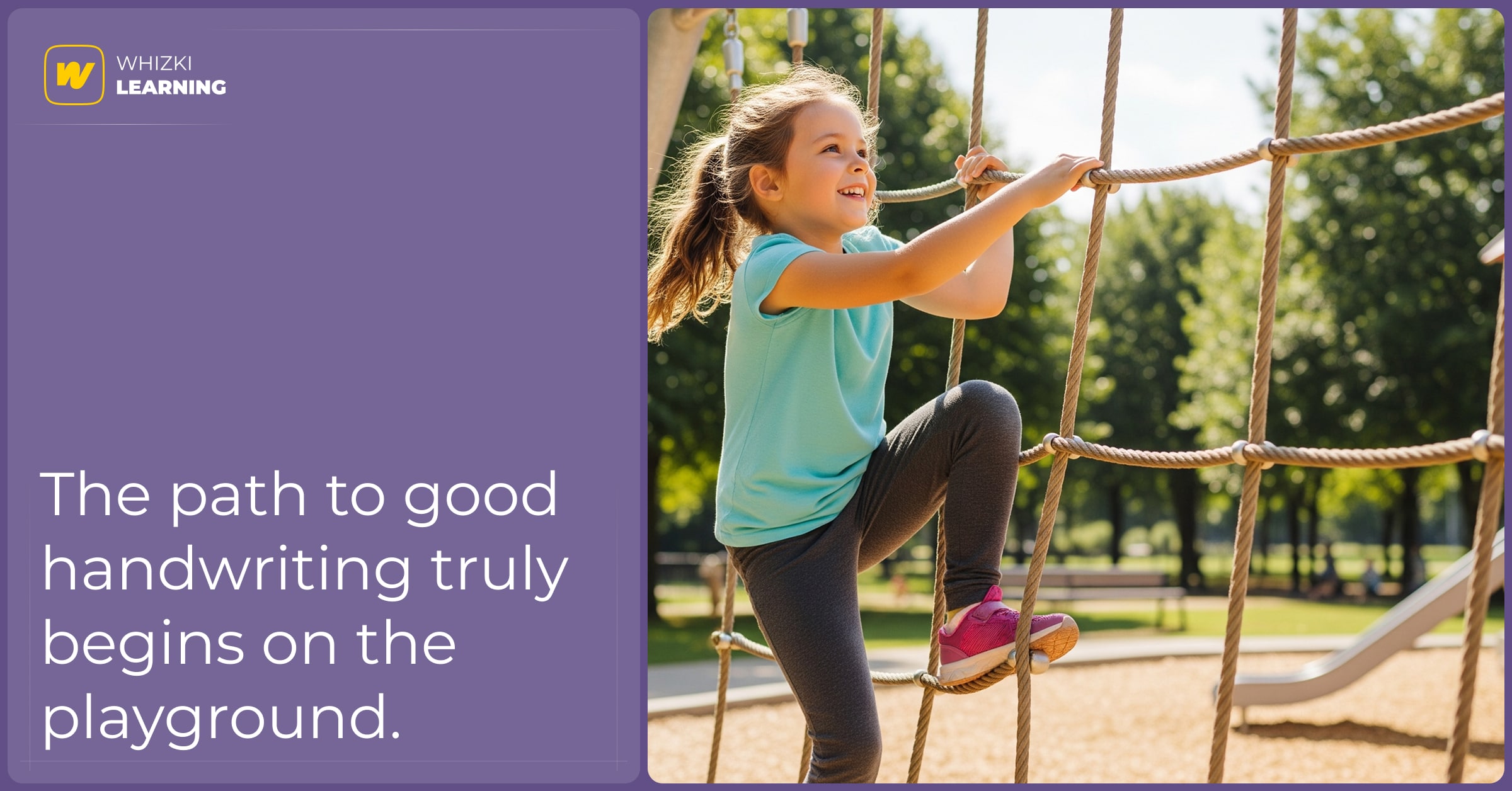 A confident young girl skillfully climbs a rope ladder on a sunny playground, building gross motor skills.
