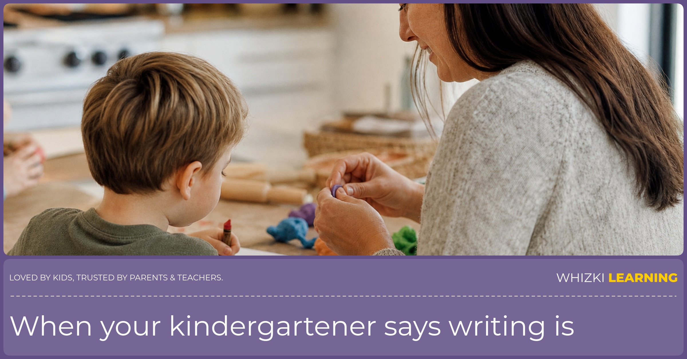 A parent helps a kindergartener warm up fingers with play dough before using a short crayon on paper.