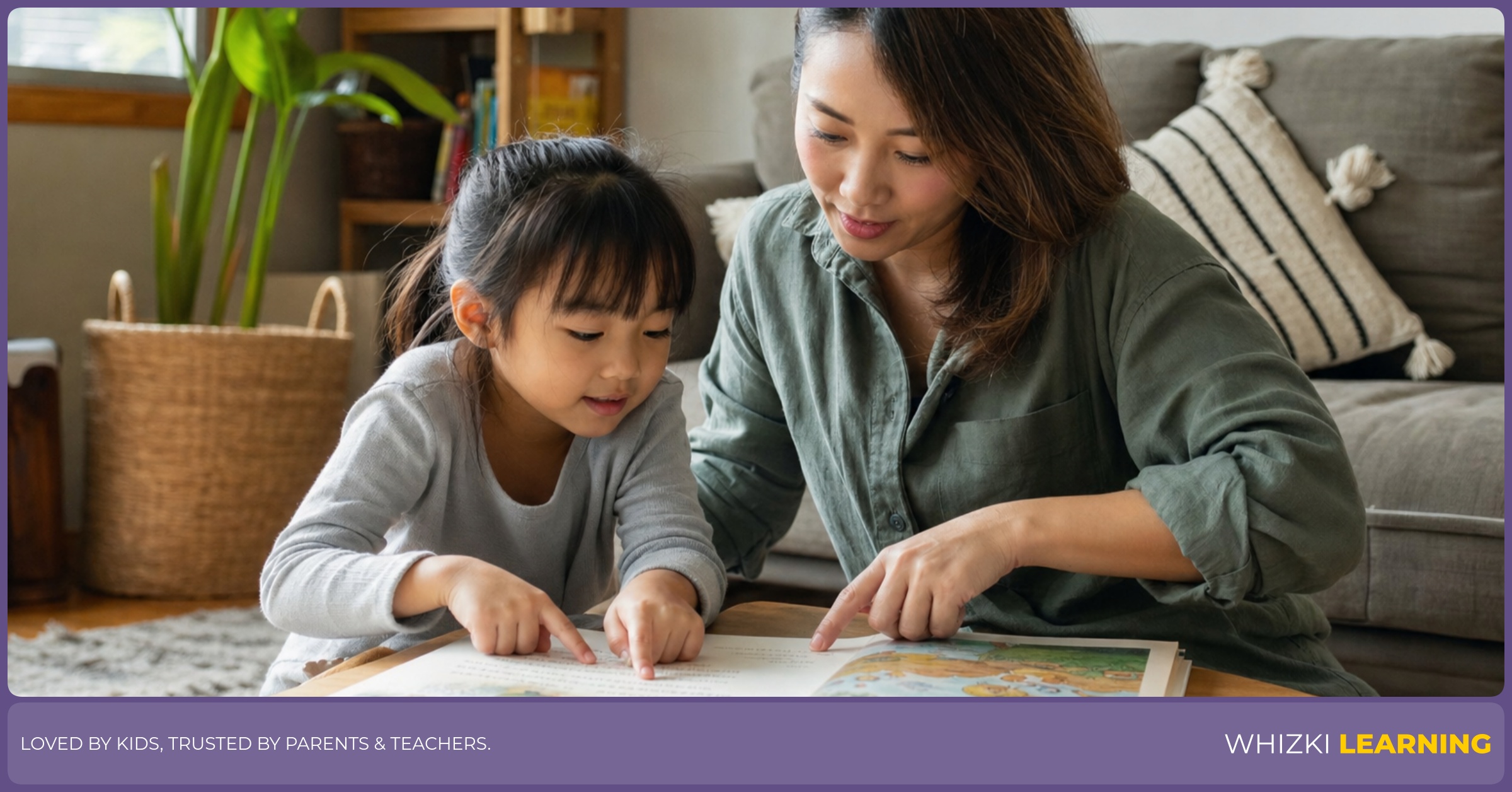 A parent and child at a kitchen table practice reading and writing words with silent letters, using paper cards and a pencil, with warm natural light and a calm, focused mood.