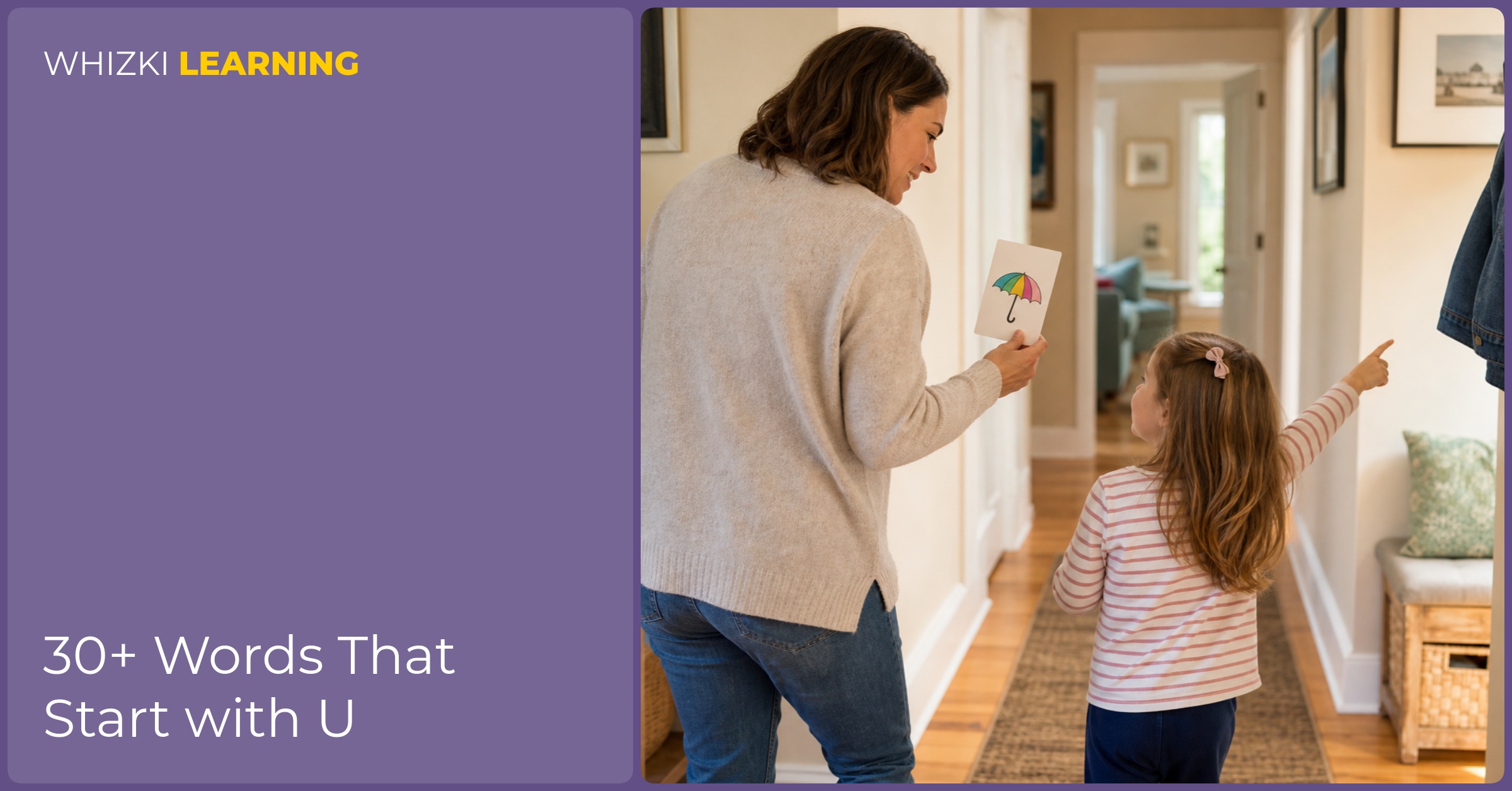 Parent and child playing a spot-the-U-word walking game and pointing to objects