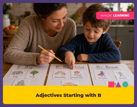 A parent and kindergarten child sit at a kitchen table with three paper piles labeled for feelings words starting with B, using fingers to point and a pencil to mark choices in warm natural light.