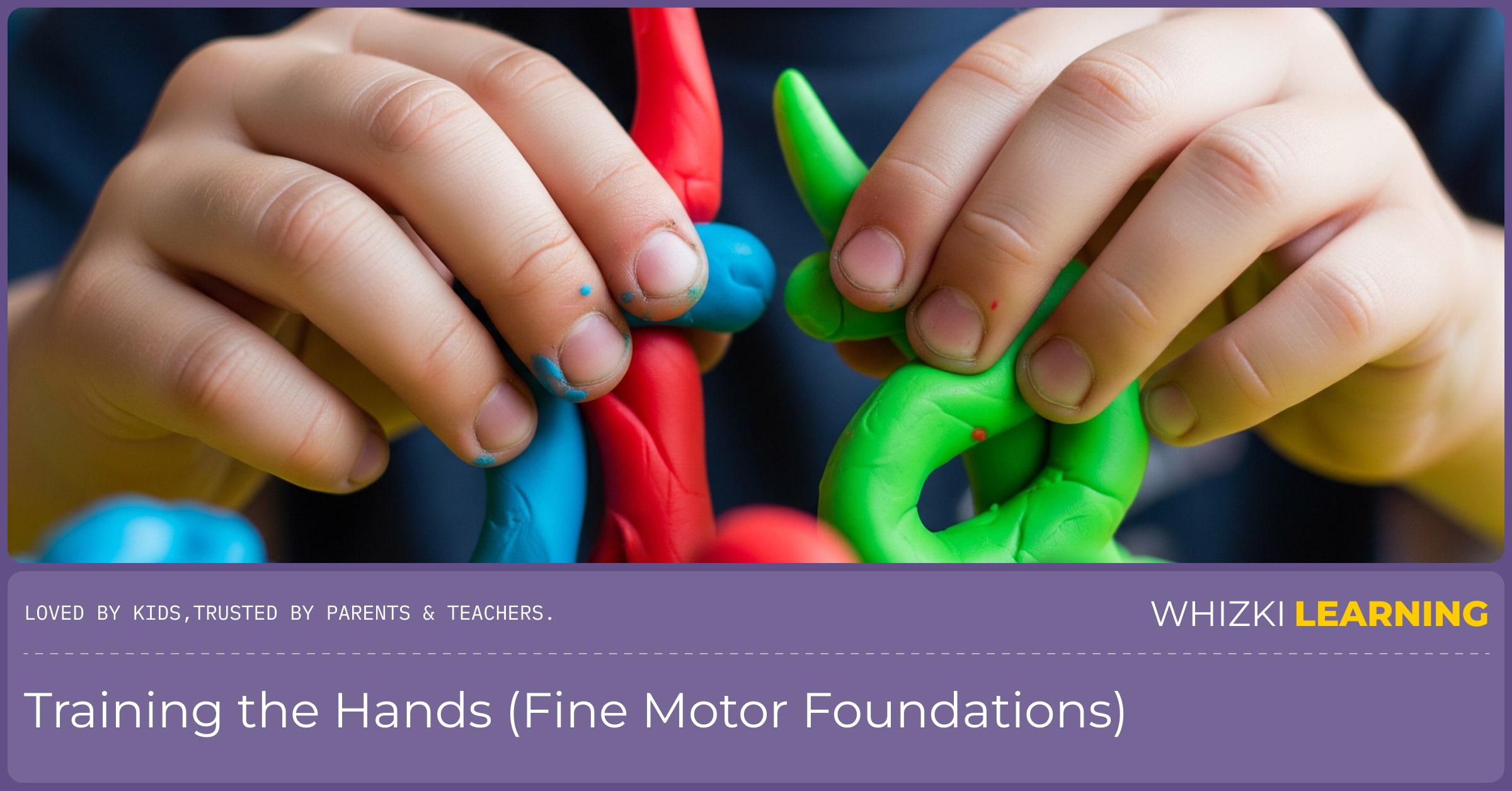 Close up of a child's hands engaged in playing with colorful play-doh.