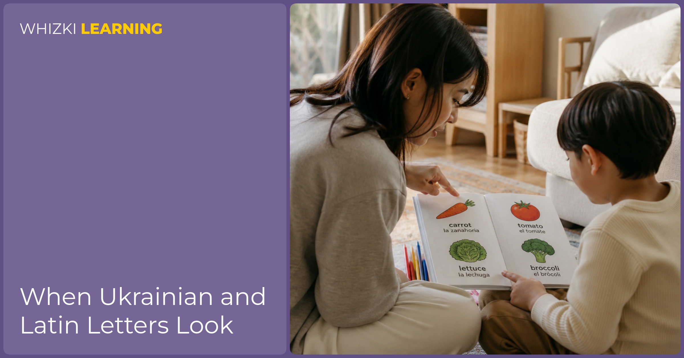 A parent and child use colored paper markers while reading a bilingual picture book together.