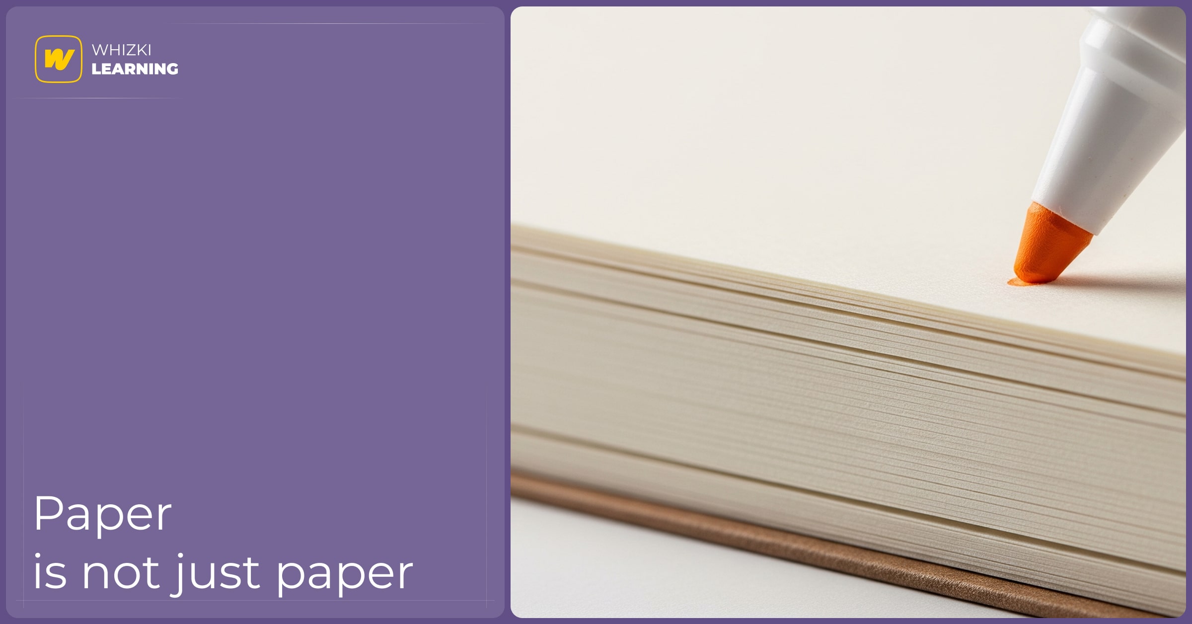 A close-up, macro photo showing the high-quality, thick paper of a workbook, with a child's crayon gently pressing on the page.
