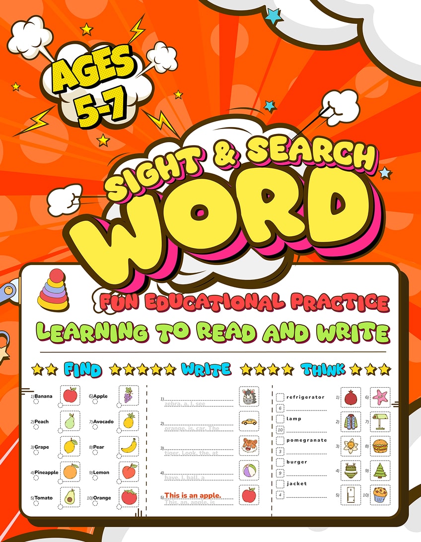 Sight Words and Word Search Workbook for Kids Ages 5-7: Pre-K, Kindergarten, 1st Grade Reading
