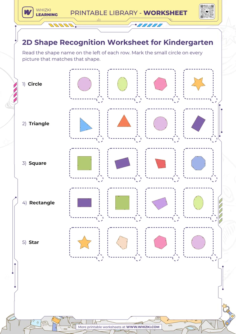 2D Shape Recognition Worksheet for Kindergarten