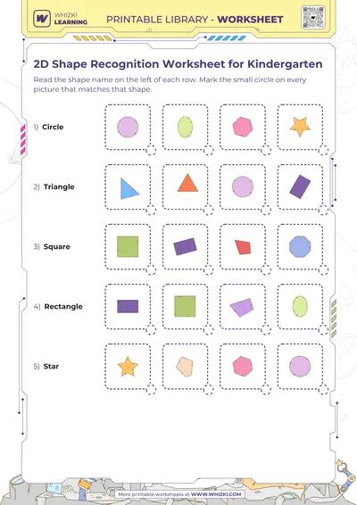 2D Shape Recognition Worksheet for Kindergarten