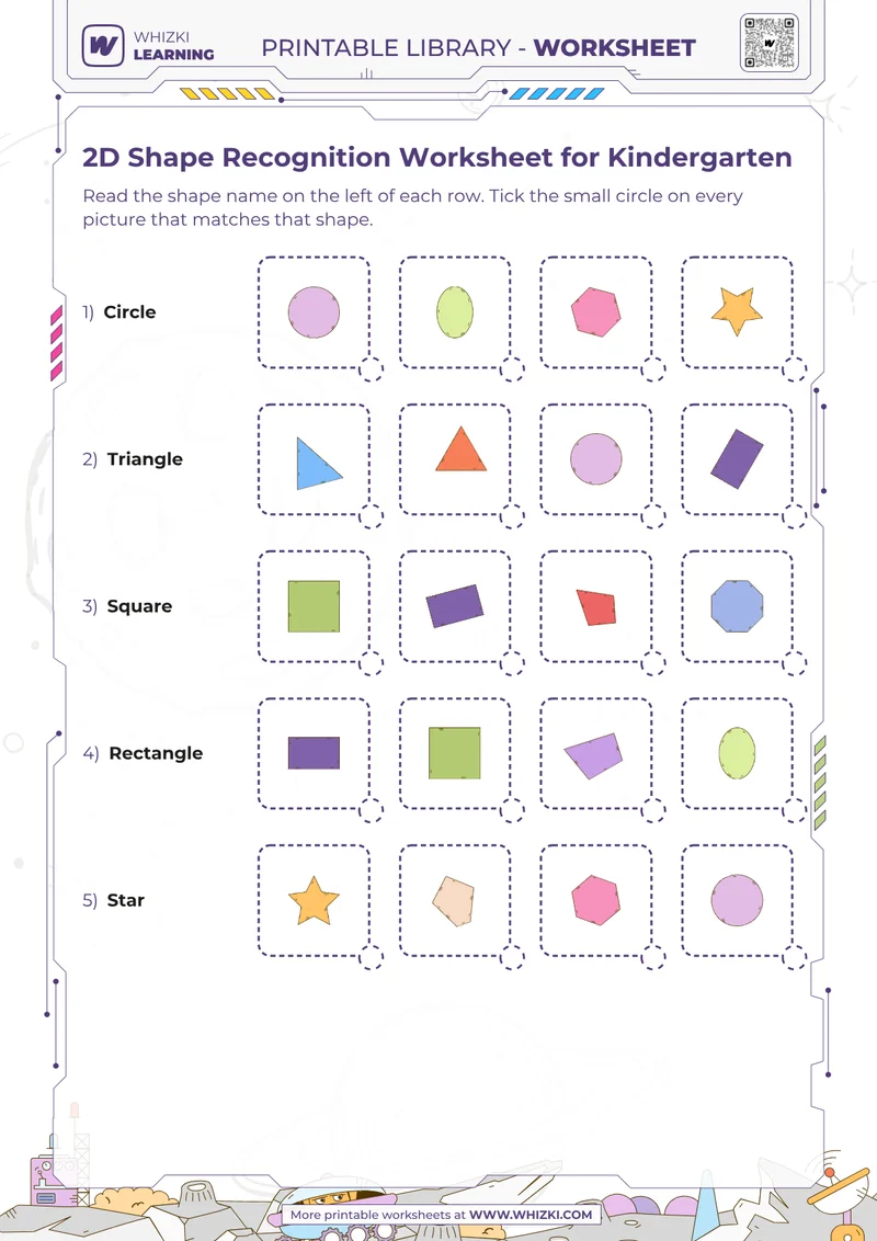 2D Shape Recognition Worksheet for Kindergarten