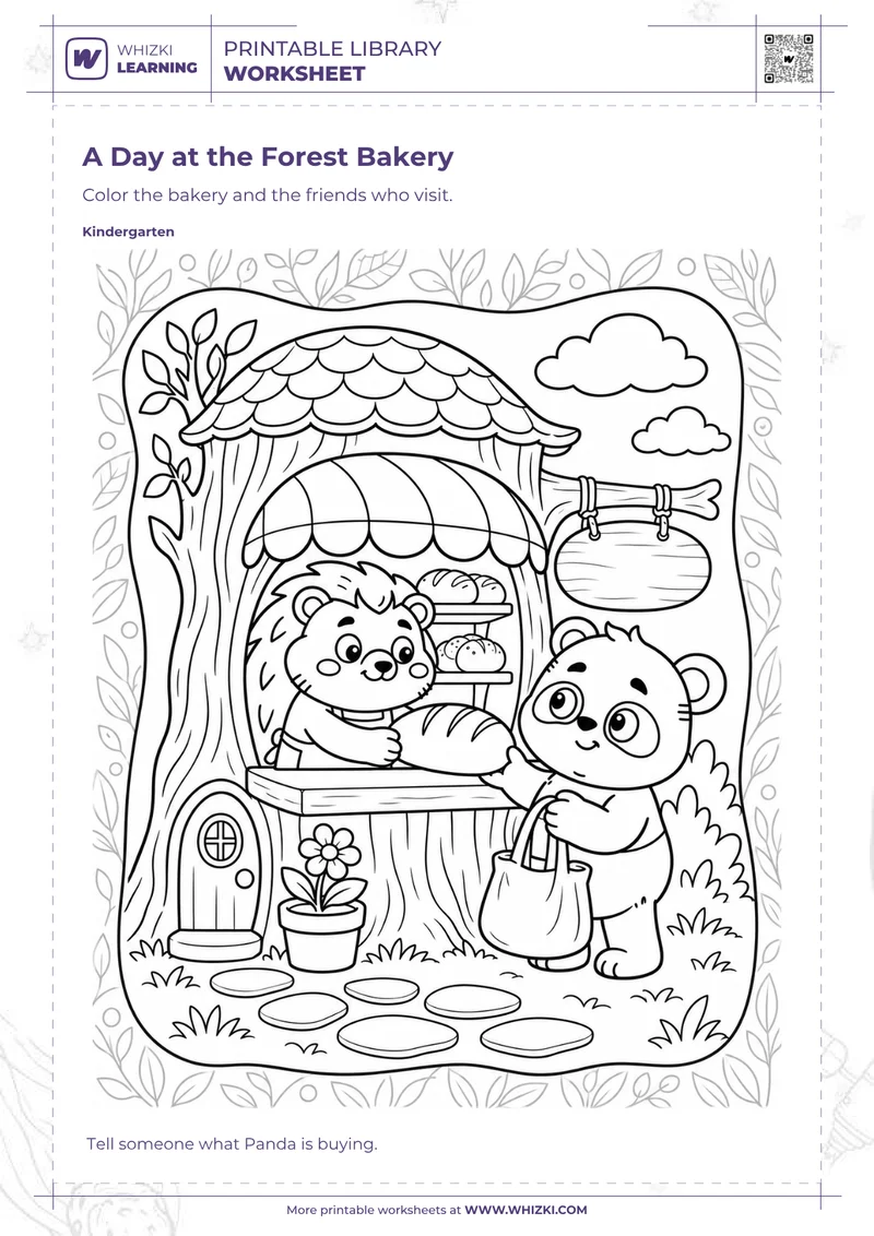 A Day at the Forest Bakery Story Coloring Worksheet