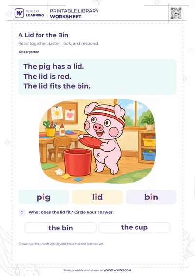 A Lid for the Bin Short Vowel Story Worksheet