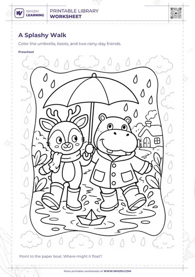 A Splashy Walk Story Coloring Worksheet