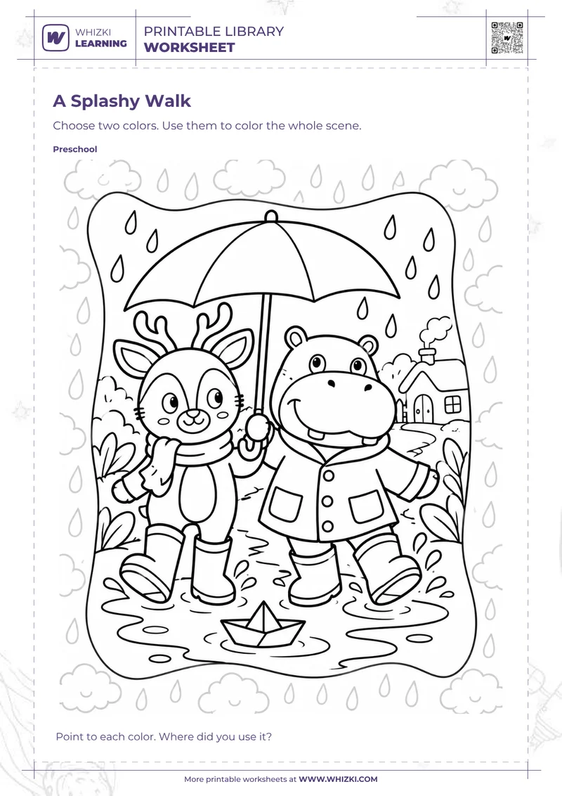 A Splashy Walk Story Coloring Worksheet