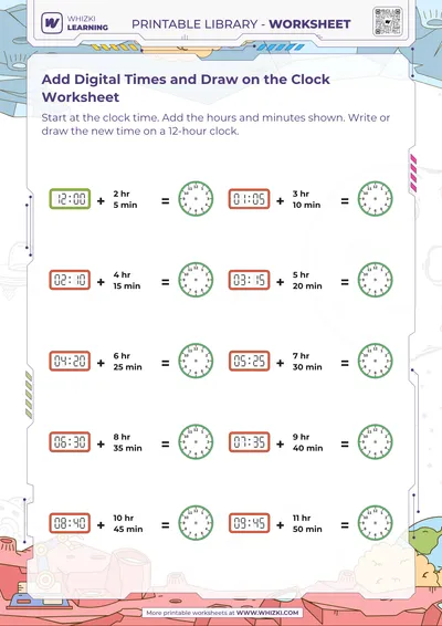 Add Digital Times and Draw on the Clock Worksheet