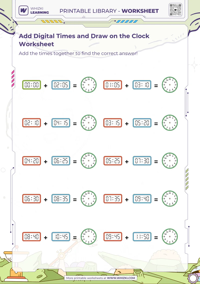 Add Digital Times and Draw on the Clock Worksheet