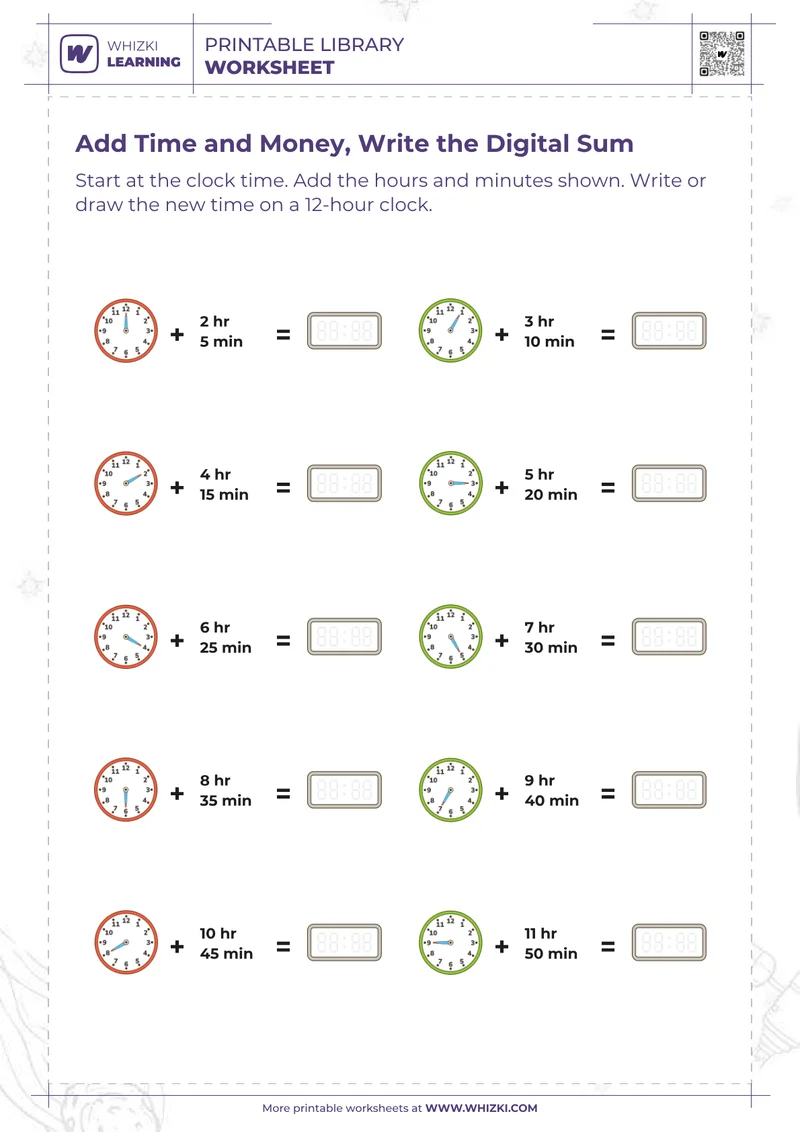 Add Time and Money, Write the Digital Sum