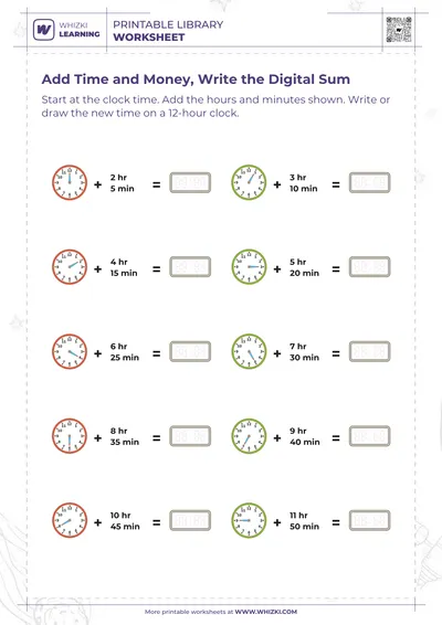 Add Time and Money, Write the Digital Sum