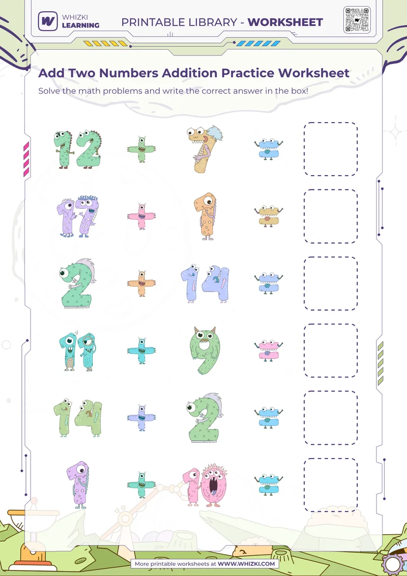 Add Two Numbers Addition Practice Worksheet