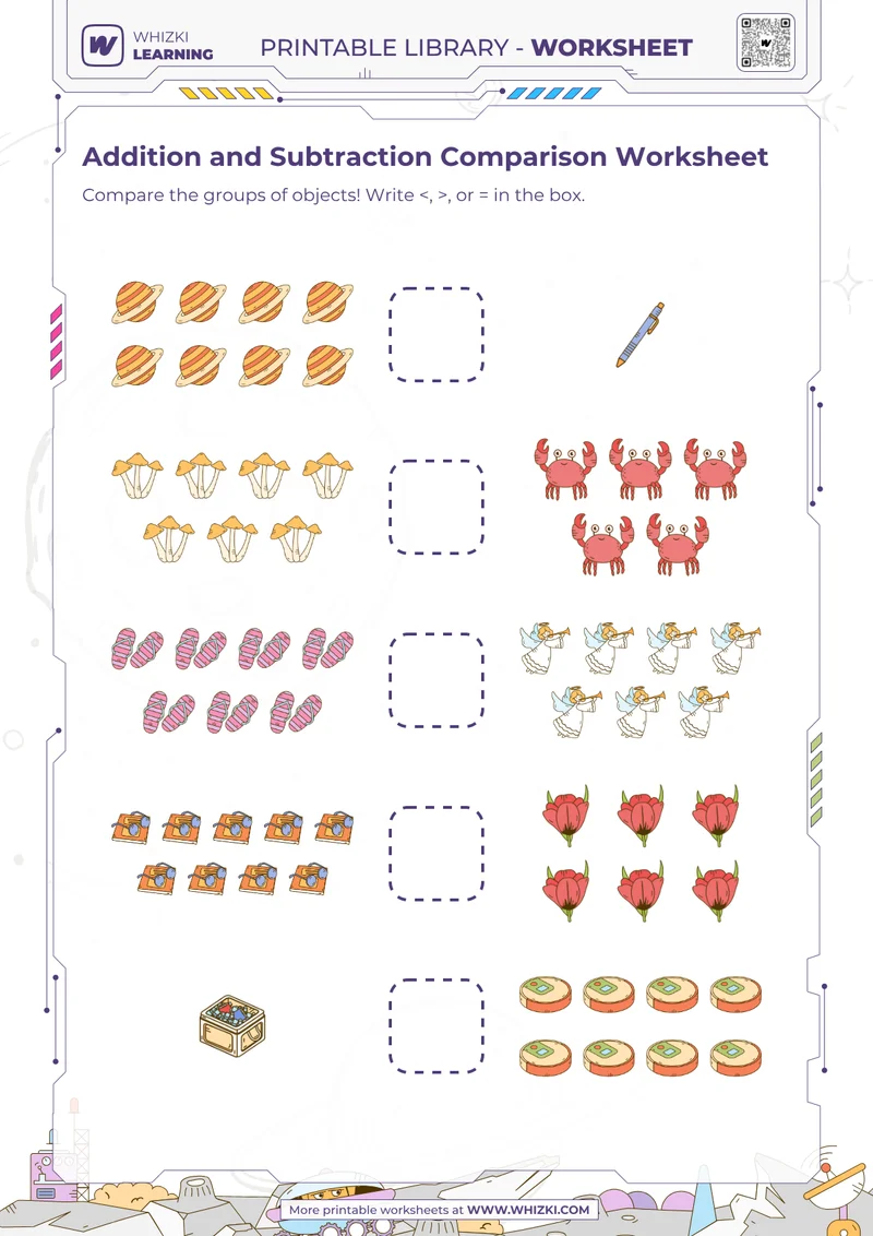 Addition and Subtraction Comparison Worksheet