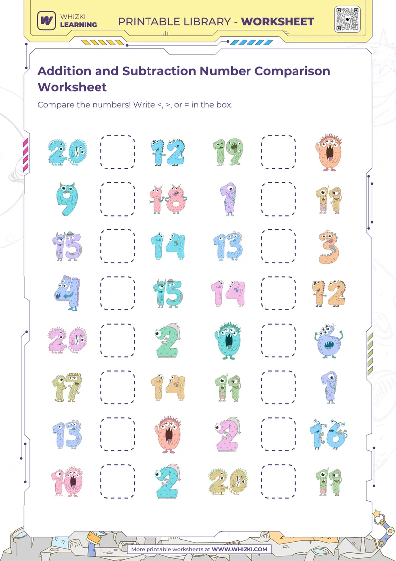 Addition and Subtraction Number Comparison Worksheet