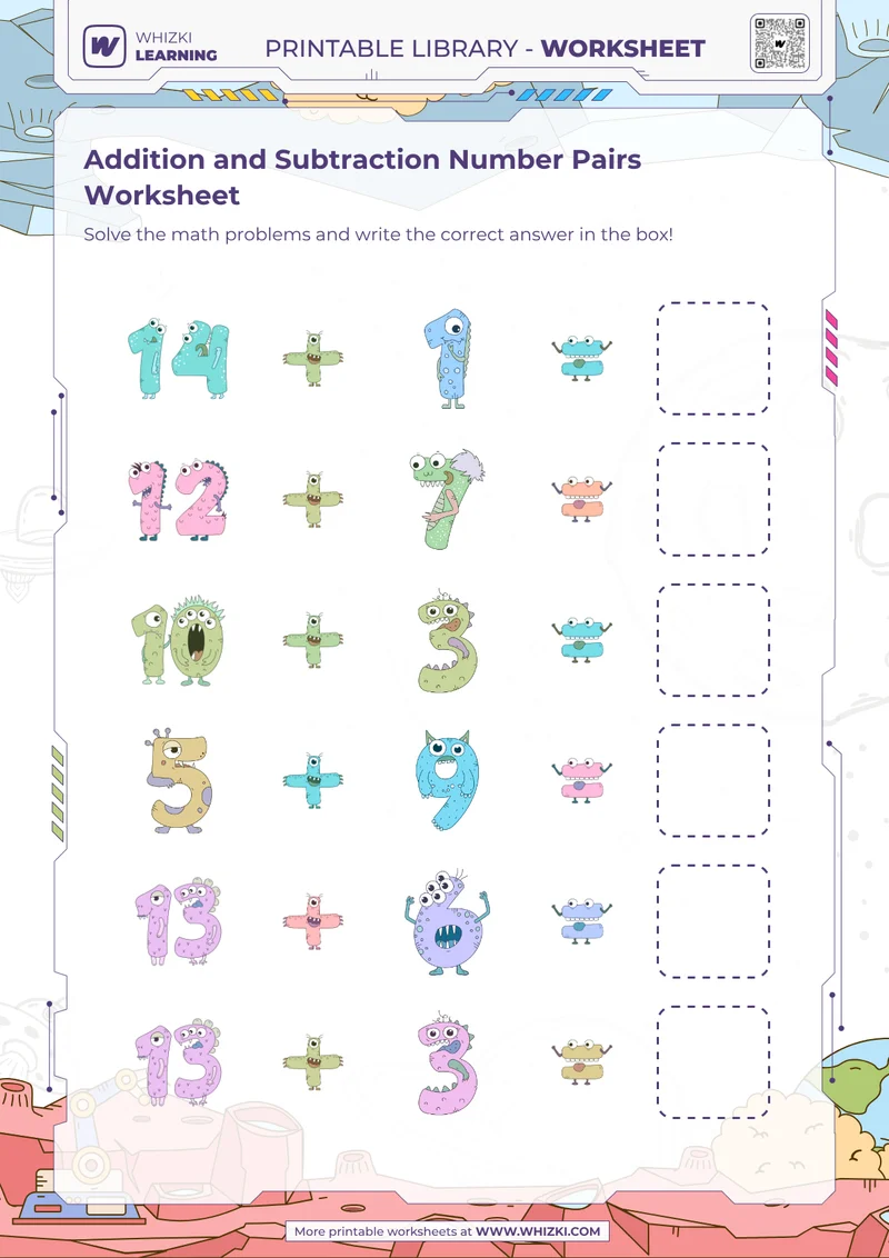 Addition and Subtraction Number Pairs Worksheet