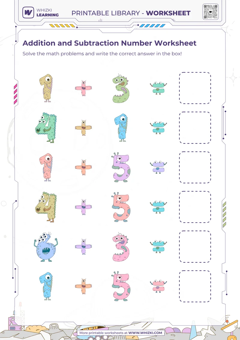 Addition and Subtraction Number Worksheet