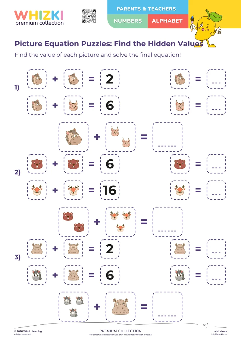 Picture Equation Puzzles: Find the Hidden Values