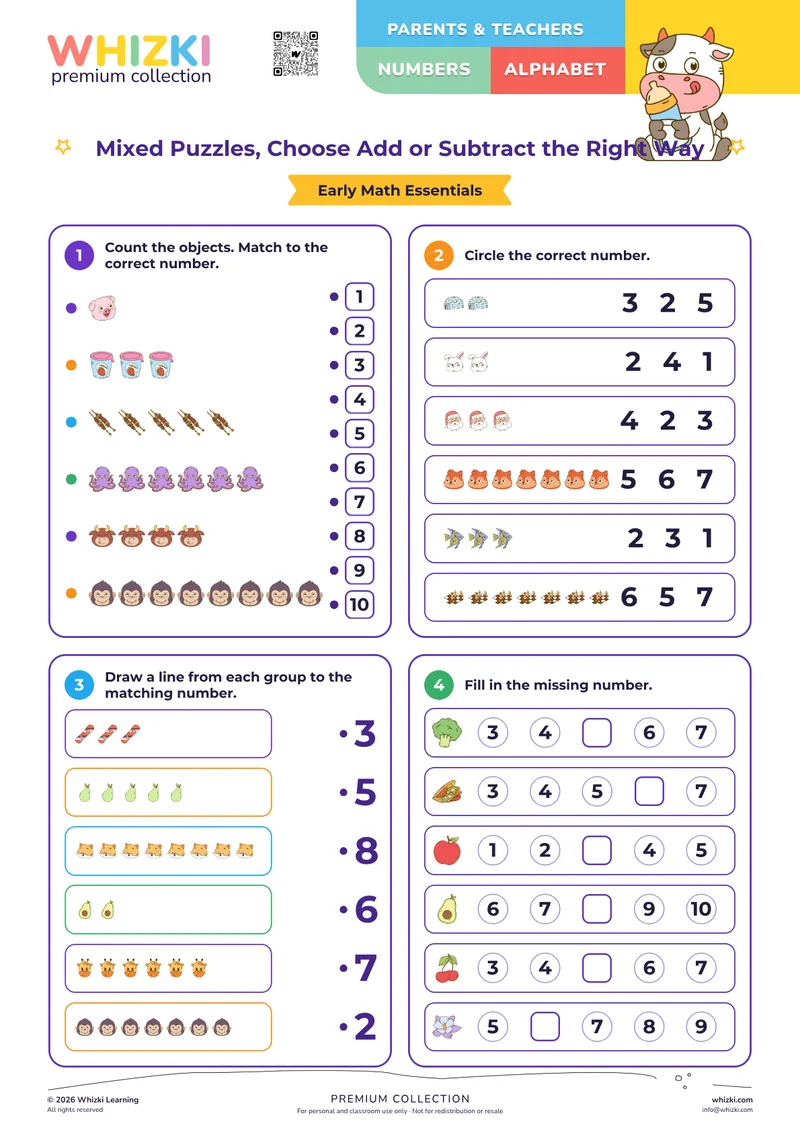 Mixed Puzzles, Choose Add or Subtract the Right Way