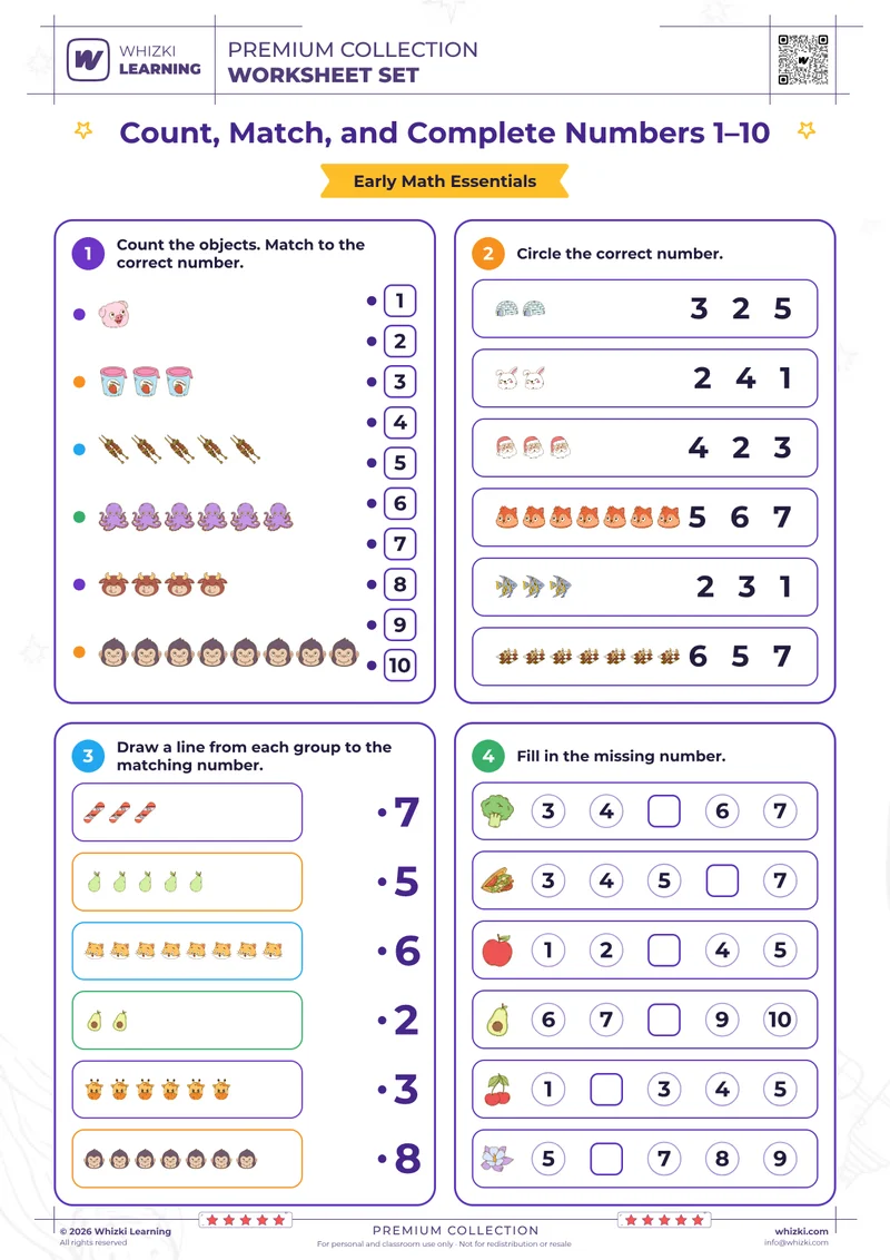 Count, Match, and Complete Numbers 1–10
