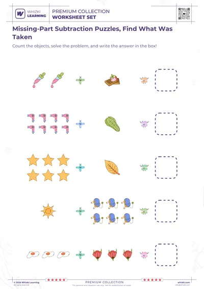 Missing-Part Subtraction Puzzles, Find What Was Taken