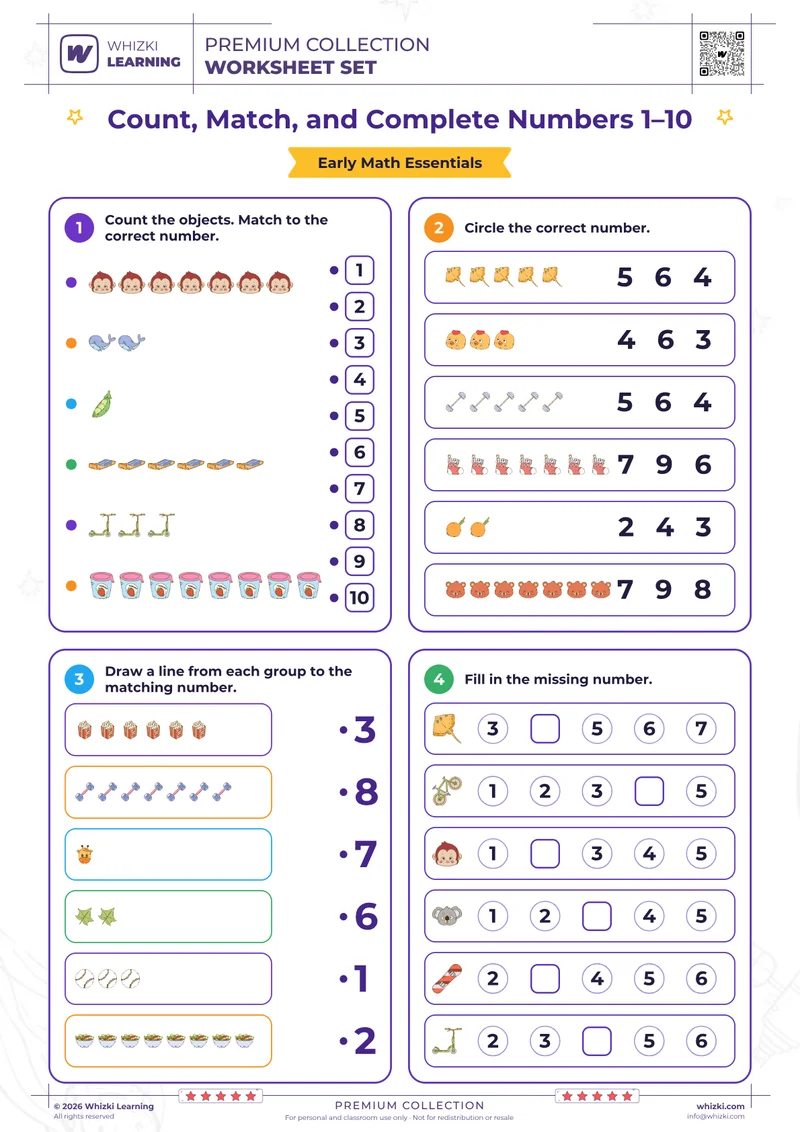 Count, Match, and Complete Numbers 1–10