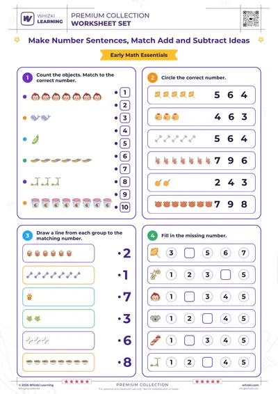 Make Number Sentences, Match Add and Subtract Ideas