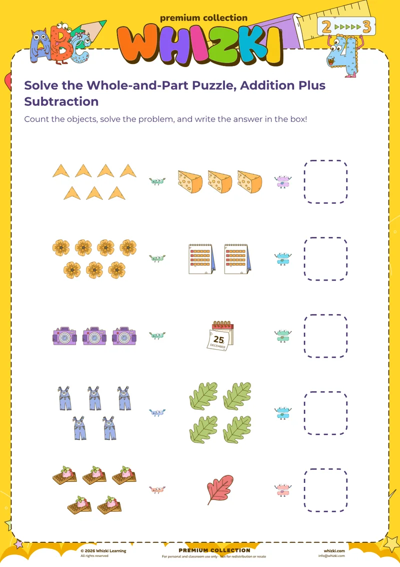 Solve the Whole-and-Part Puzzle, Addition Plus Subtraction