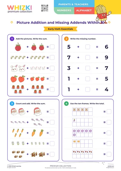 Picture Addition and Missing Addends Within 10