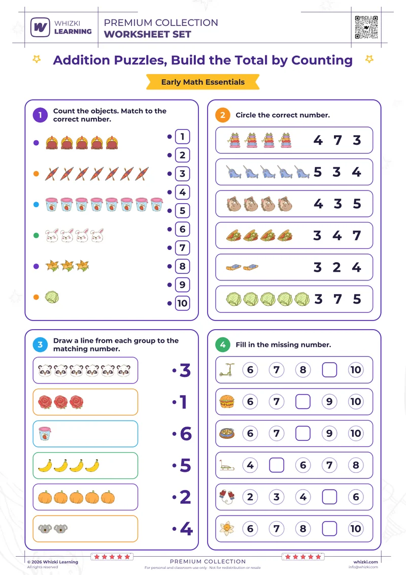 Addition Puzzles, Build the Total by Counting