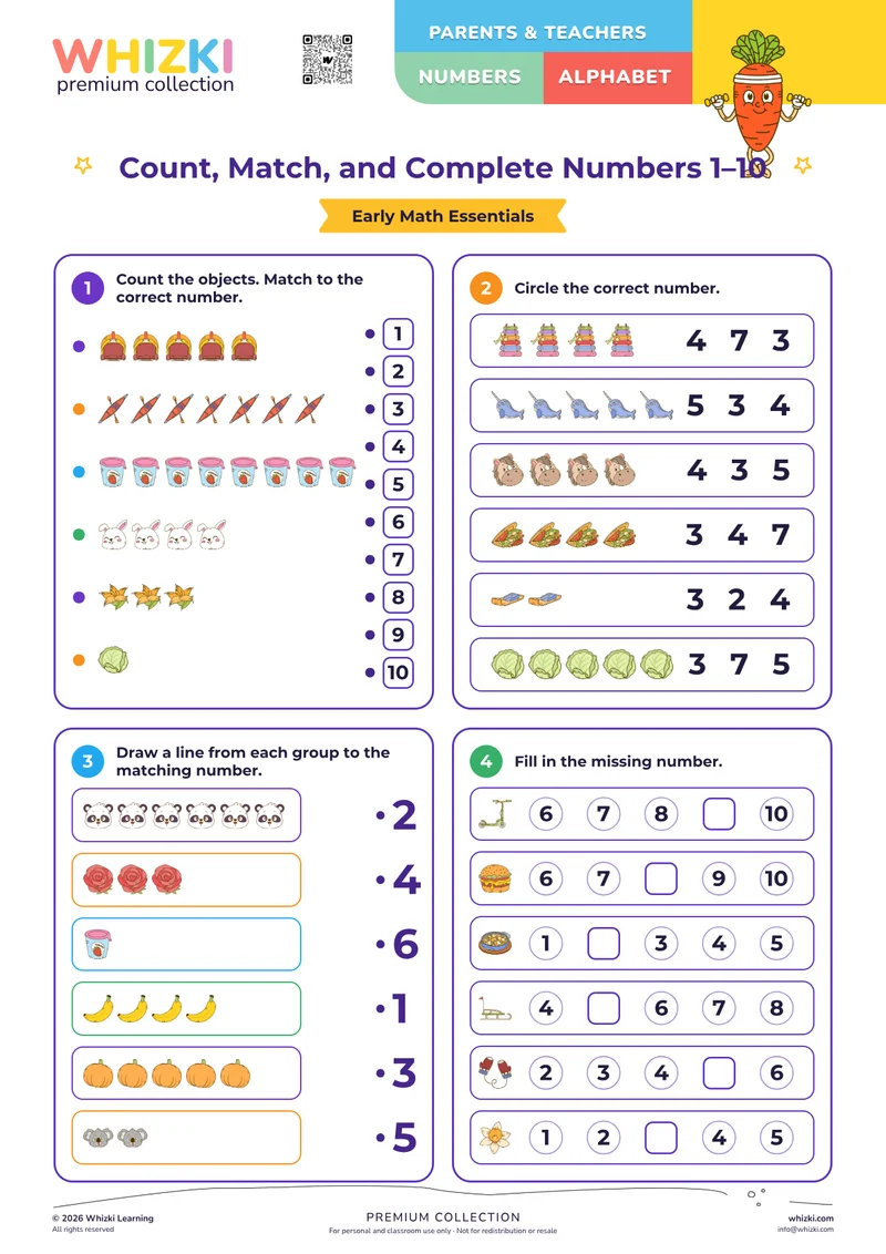 Count, Match, and Complete Numbers 1–10