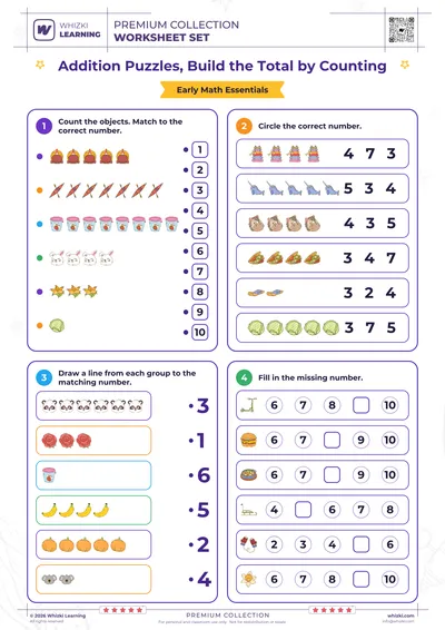 Addition Puzzles, Build the Total by Counting