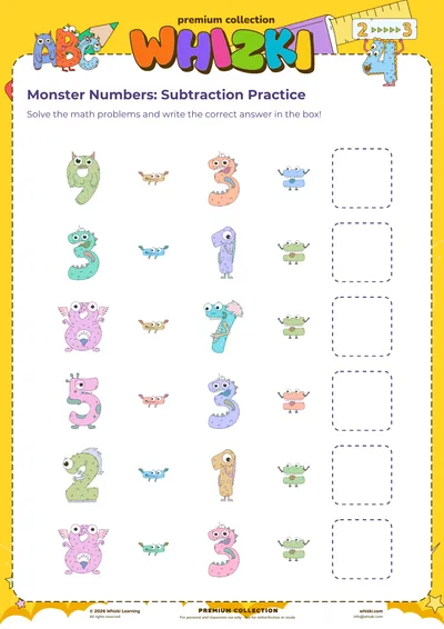 Monster Numbers: Subtraction Practice