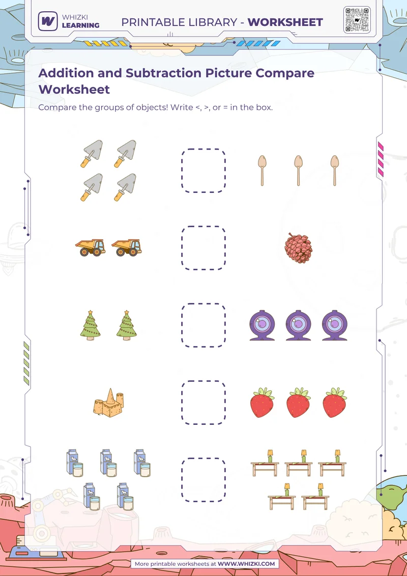 Addition and Subtraction Picture Compare Worksheet