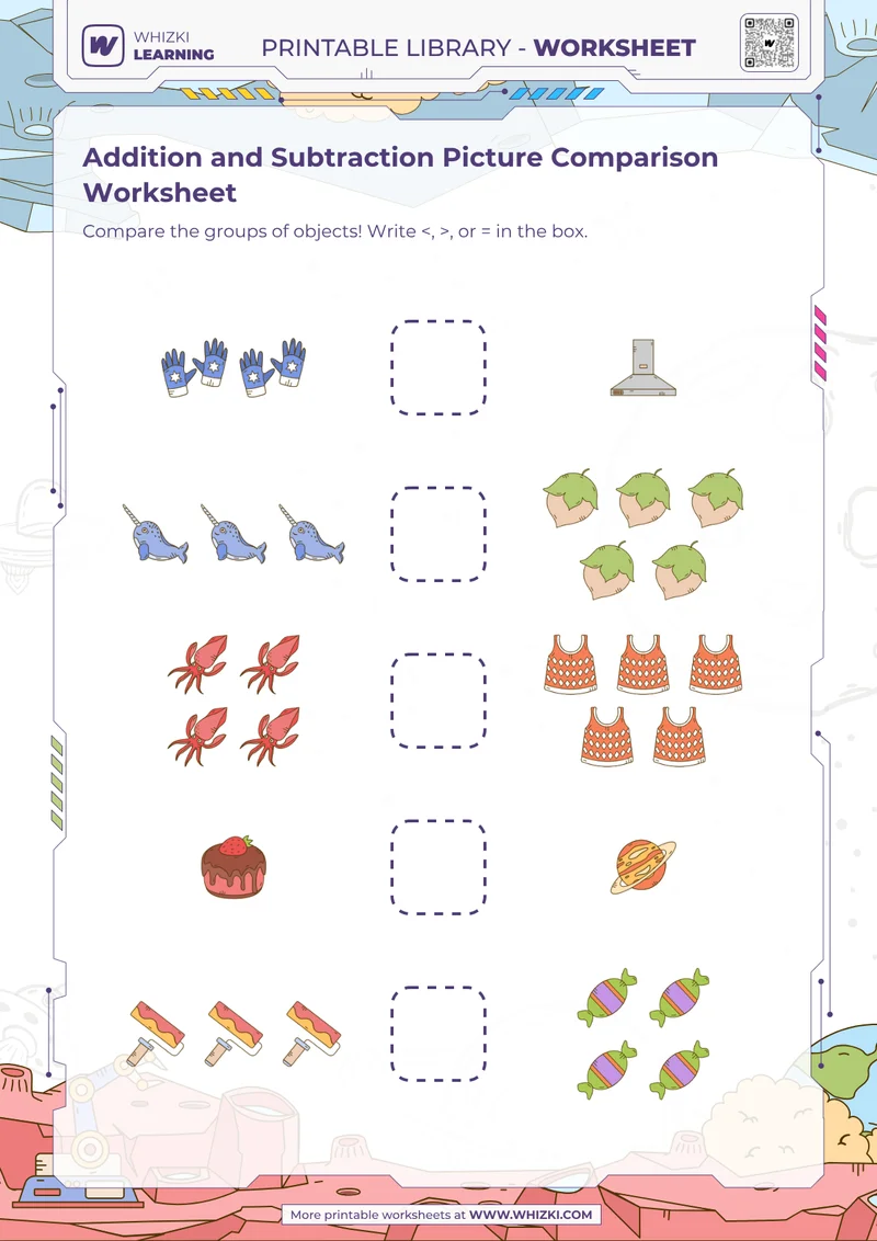 Addition and Subtraction Picture Comparison Worksheet