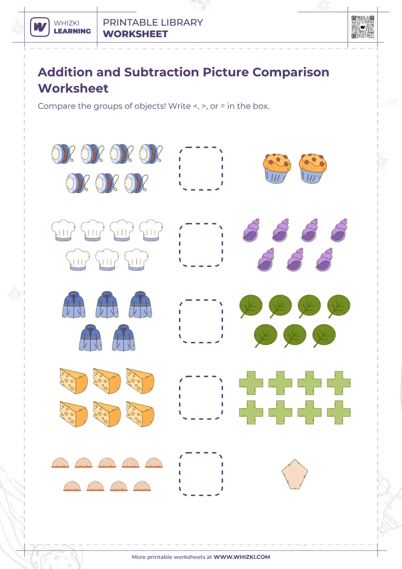 Addition and Subtraction Picture Comparison Worksheet
